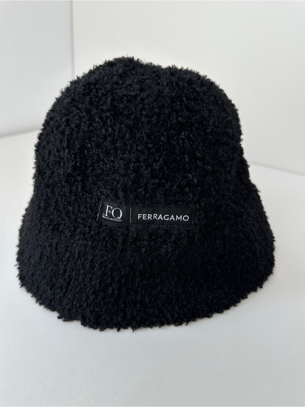 Ferragamo Female Quotient Black Sherpa Boucle Bucket Hat Womens One Size